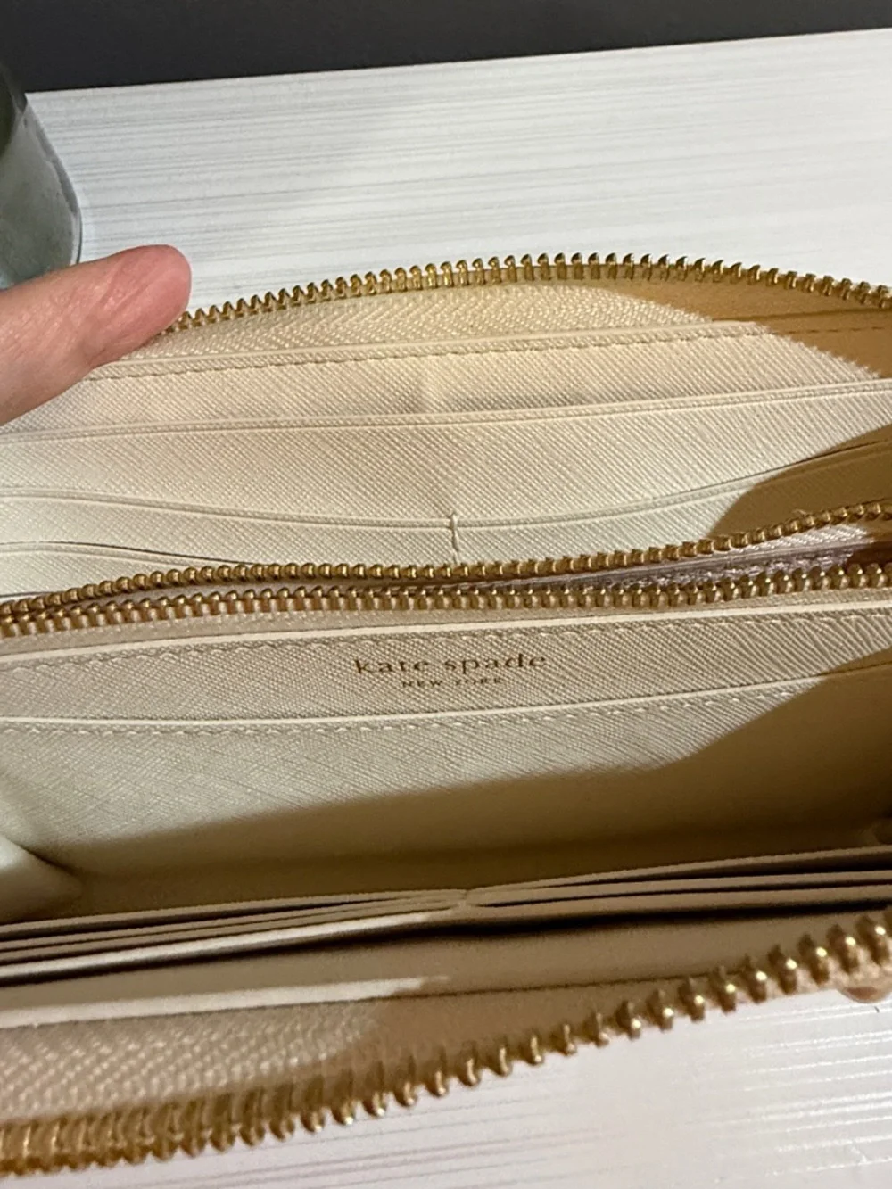 kate spade Cream Pearl-Studded Zip Wallet with Gold Logo - Picture 6 of 7